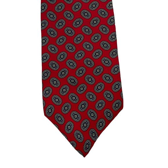 Andhurst Silk Tie, Classic Geometric Print, Red and Navy, 58 1/2" - Picture 1 of 8